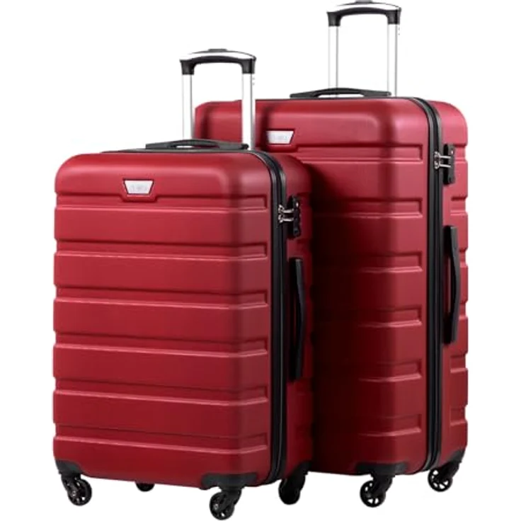 COOLIFE 2-Teiliges Kofferset, Hartschale aus PC+ABS, leicht und robust, 360° Spinner Räder, YKK Reißverschluss, TSA Zahlenschloss, rot – Bild 1
