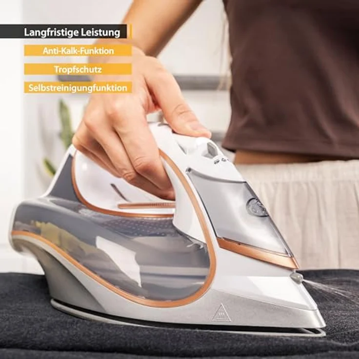 TZS First Austria Dampfbügeleisen I 2800-3200W I Keramiksohle I Selbstreinigung I Vertikaldampf I Anti-Kalk I Trockenbügeln I 0,45l Wassertank I 1.3kg | weiß – Bild 3