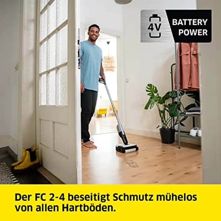 Kärcher Hartbodenreiniger FC 2-4 Battery Set, kabelloser Bodenreiniger mit rotierender Mikrofaserwalze, Akkulaufzeit: ca. 20 min, Flächenleistung pro Akkuladung: ca. 70 m², mit austauschbarem Akku – Bild 2