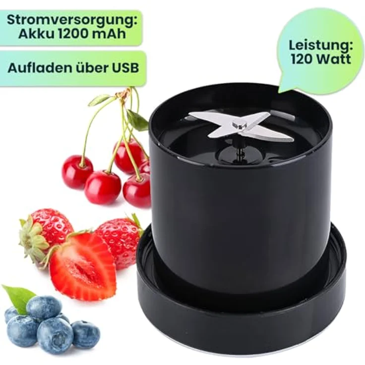 shop'n smile ideoon Smoothie-Maker, mobiler Vitamin-Kick Mixer mit Akku, 120 W, 300 ml, Schwarz, für Fitness und unterwegs – Bild 5