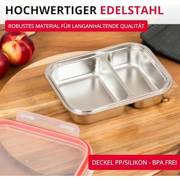 Westmark Edelstahl Lunchbox – Auslaufsichere, mikrowellen- und ofenfeste Bento Box, BPA-frei, Silber, geteilt 450 + 280 ml – Bild 5