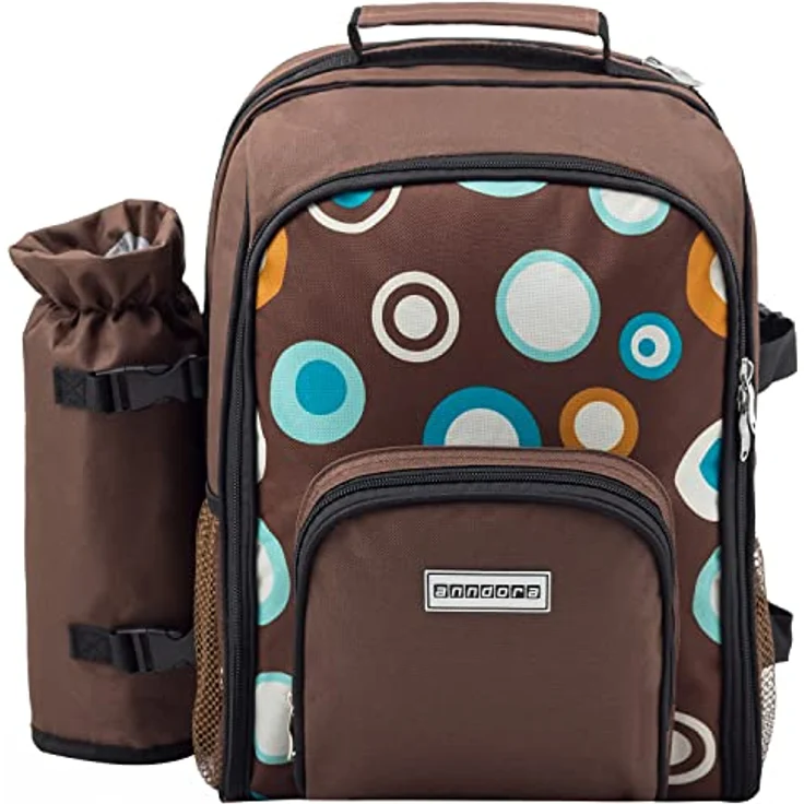 Ohne Picknickdecke Braun  anndora Picknickrucksack Rucksack braun retro und Zubehör 15 teilig  2 Personen – Bild 2