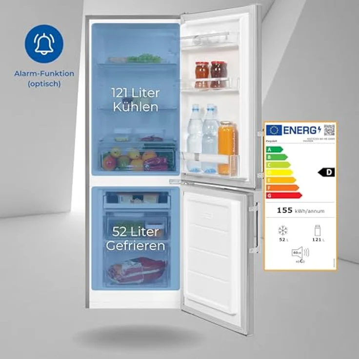 Exquisit Kühl-Gefrierkombination KGC5233-60-HE-040D inoxlook | Nutzinhalt: 173 L | Alarm-Funktion | 4-Sterne-Gefrieren | Standgerät – Bild 2