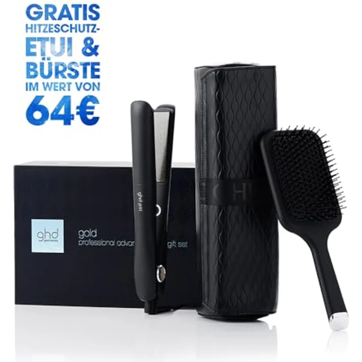 ghd Xmas 25 Gold Set, Glätteisen mit Paddelbürste und hitzebeständiger Stylingtasche – Bild 2