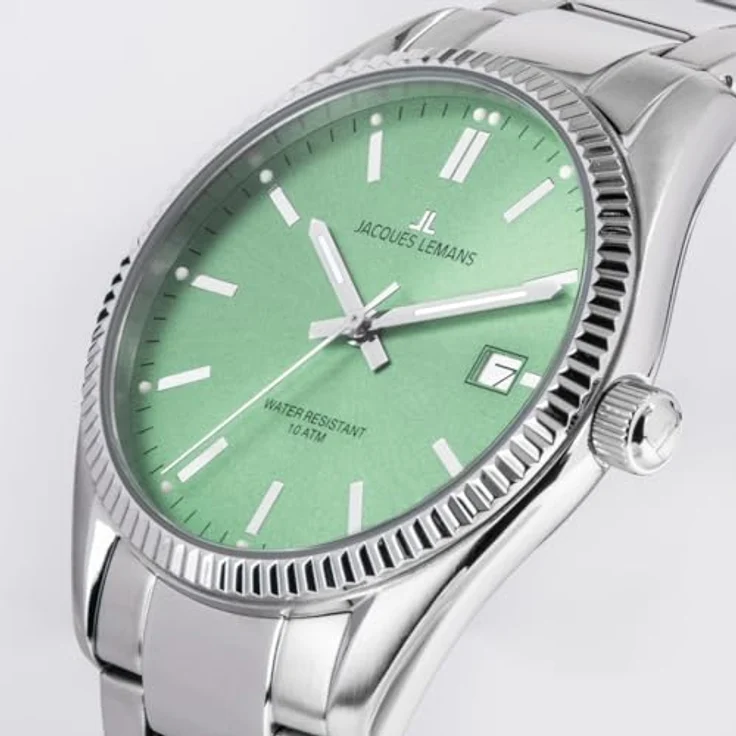 JACQUES LEMANS Quarz Herrenuhr Derby Edelstahl/Hellgrün 50-3F – Bild 3