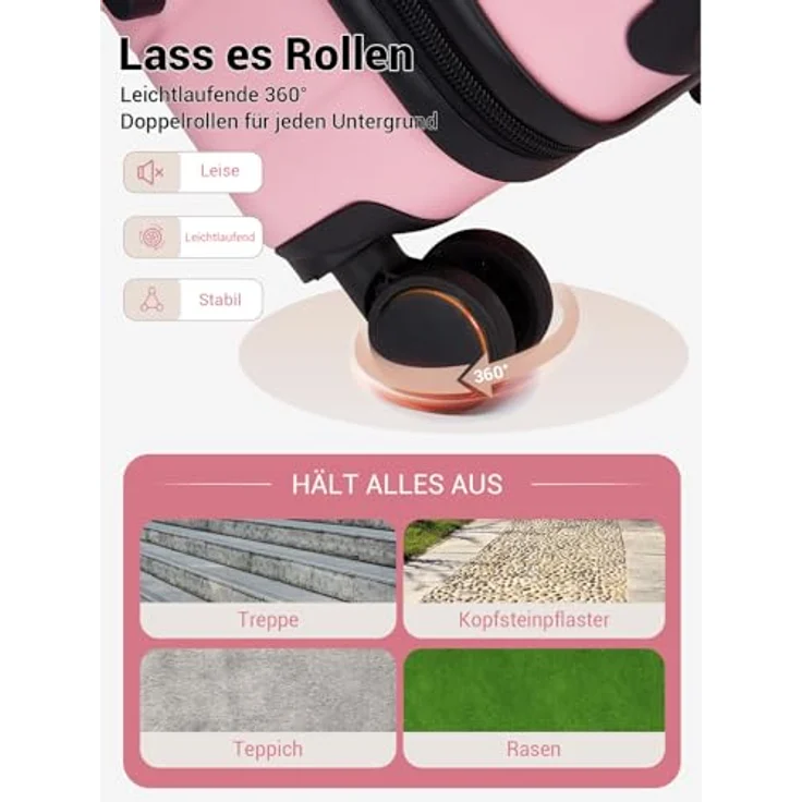 Shavont Kofferset 3-teilig, Hartschalenkoffer aus ABS mit Handgepäck Koffer 55x40x20 cm, Mittelgroßer Koffer L und Großer Koffer XL, Trolley mit 4 leisen 360° Doppelrollen, Rosa – Bild 5