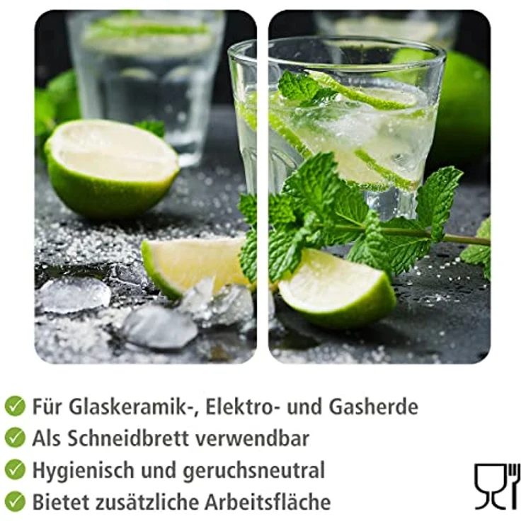 Wenko Herdabdeckplatte Universal Mojito, 2er Set Herdabdeckung für alle Herdarten, Gehärtetes Glas, 30 x 52 cm, mehrfarbig – Bild 5