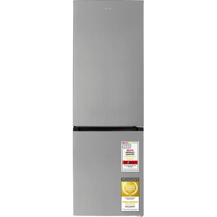 Exquisit KGC400-130-NF-040D, Kühl-Gefrierkombination 400 l No Frost, freistehend, Energieklasse D, 37 dB, inoxlook