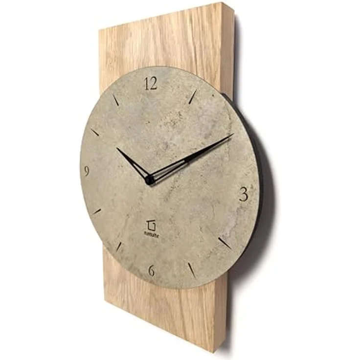 Natuhr Schiefer Wanduhr Zugspitze, Holz Eiche unbehandelt, heller Schiefer, Funk-Uhrwerk, Made in Germany – Bild 2
