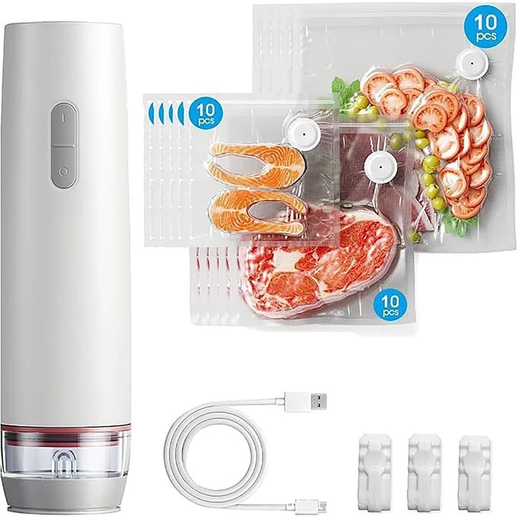 OYLCDI Hand-Vakuumierer, kabelloses Vakuumiergerät mit 60 kPa Saugkraft, inkl. 30 BPA-freien wiederverwendbaren Beuteln für Zuhause & Reisen