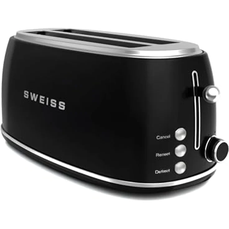 SWEISS Toaster GRV9 Vintage, 2 Schlitze, 6 Leistungsstufen, für Baguettes, Schwarz, 1500 W, einfache Reinigung mit Krümelschublade – Bild 2
