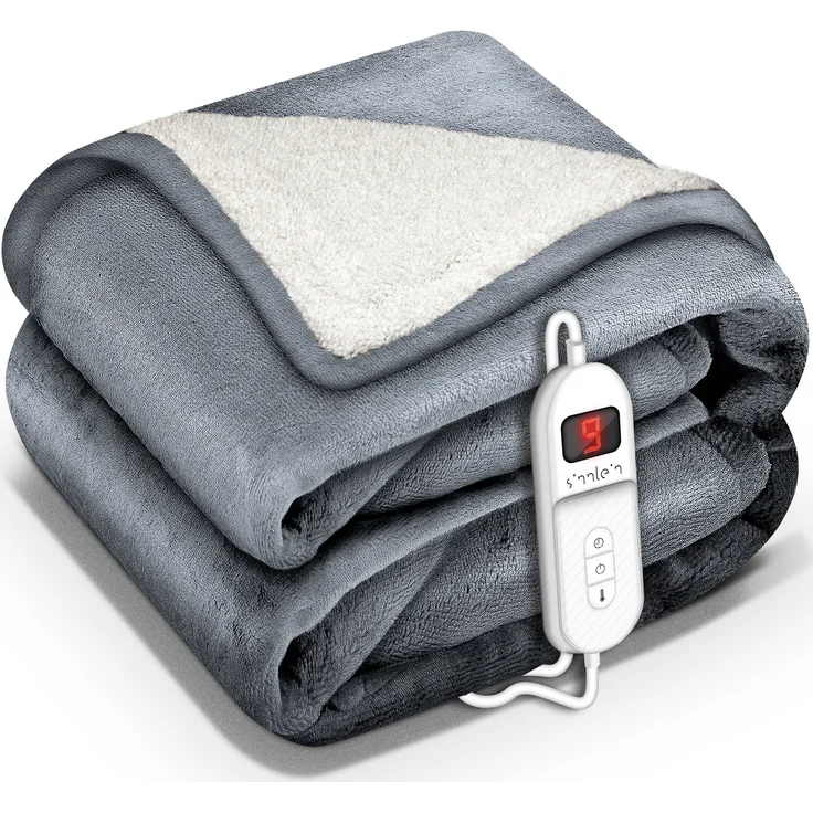 sinnlein Heizdecke mit Abschaltautomatik Elektrische Wärmedecke, 9 Temperaturstufen Timer Digitalanzeige, Kuscheldecke Bett, Sofa, Decke elektrisch (Blau)