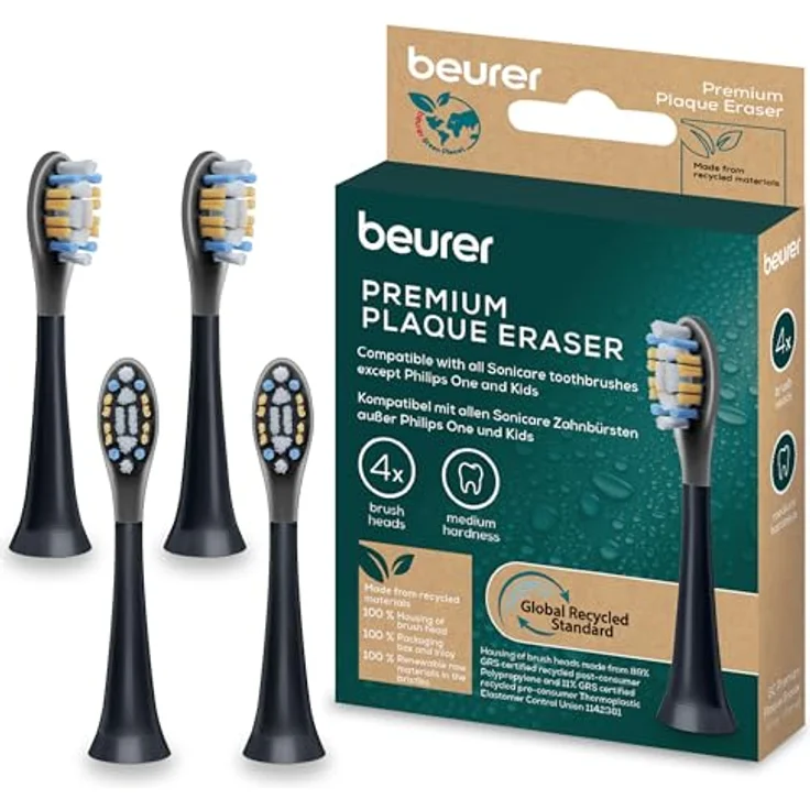 Beurer SC Plaque Eraser Bürstenköpfe, 4 Ersatzbürsten für elektrische Zahnbürsten, kompatibel mit Philips Sonicare, mit optimierter Vibration und mittlerem Härtegrad – Bild 1