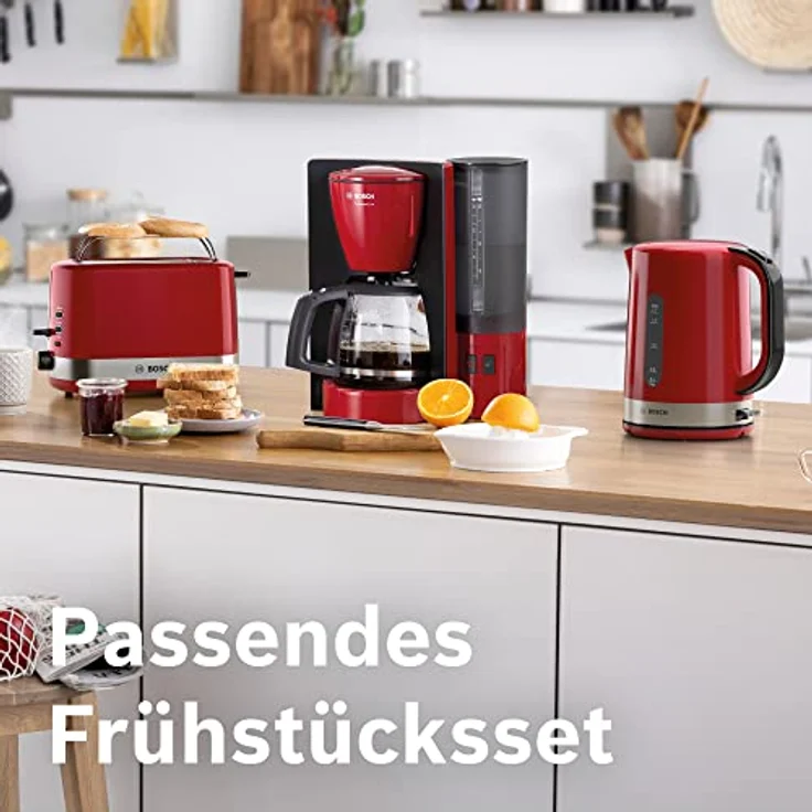 Bosch Kompakt Toaster TAT6A514, integrierter Edelstahl-Brötchenaufsatz, mit Abschaltautomatik, mit Auftaufunktion, perfekt für 2 Scheiben Toast, Liftfunktion, Brotzentrierung, 800 W, Edelstahl/rot – Bild 5