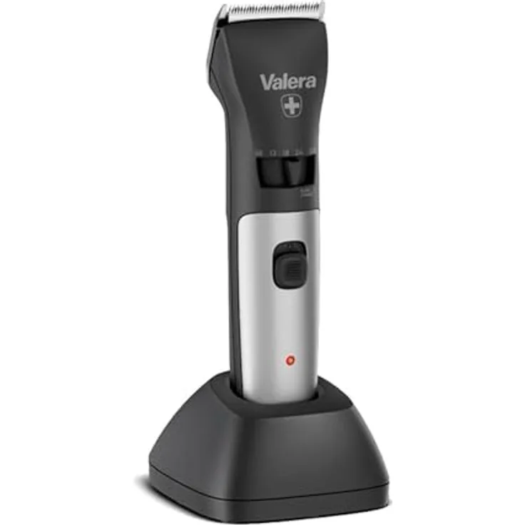 Valera, Swiss Excellence Plus, Haarschneider mit 46 mm Durablade-Klingen, 5 Schnittlängen, 6 Abstandskämme, kabelloser Betrieb oder mit Netzteil, inklusive Batterie, 100-240 V, Schwarz