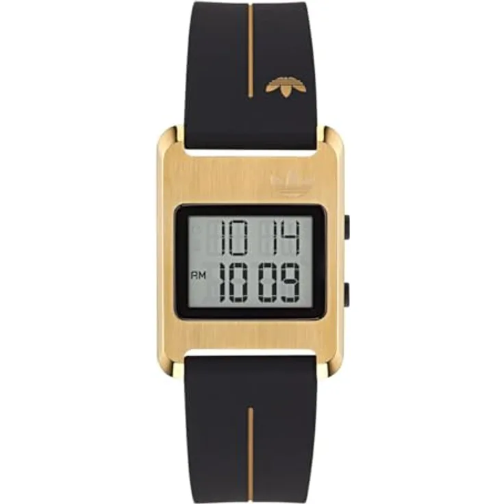 Adidas Originals Watch AOST25534, Digitaluhr mit Kalenderfunktion und Stoppuhr, Gold Gehäuse mit LCD Zifferblatt, schwarzes Silikonarmband, wasserdicht bis 3 Bars