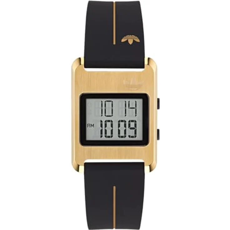 Adidas Originals Watch AOST25534, Digitaluhr mit Kalenderfunktion und Stoppuhr, Gold Gehäuse mit LCD Zifferblatt, schwarzes Silikonarmband, wasserdicht bis 3 Bars – Bild 1