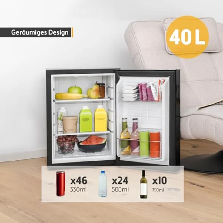 TZS First Austria Minikühlschrank | 40L Glasdesign | Lautlos & energieeffizient | LED-Licht | Wechselbarer Türanschlag – Bild 3