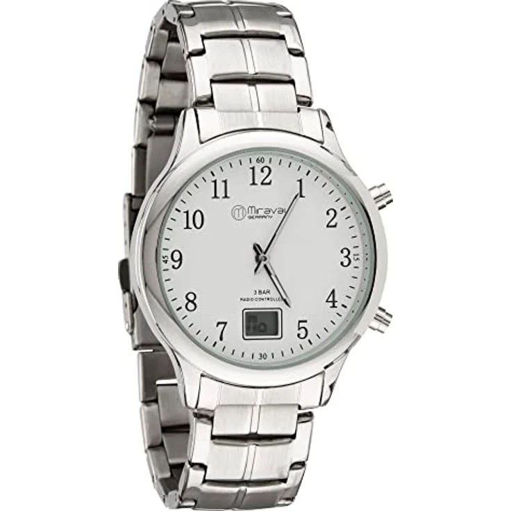 Miraval Funk-Armbanduhr mit Edelstahlarmband - Japanisches Quarzuhrwerk 41 mm, DCF77 Funksignal, Digitale & Analoge Anzeige, Datumsanzeige - Preisvergleich – Bild 1