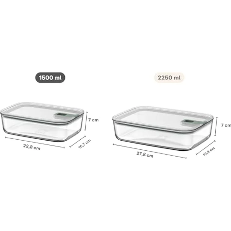 Mepal EasyClip Glasbehälter 1500 ml, luftdichter Meal Prep mit Deckel und Schiebeverschluss, mikrowellengeeignet, Nordic sage – Bild 3