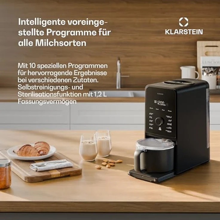 Klarstein Marcia Touch Nussdrink- und Haferdrinkmaschine, 1200W, 12 Programme, Selbstreinigung, 1,2L Edelstahl, LCD-Touch – Bild 3