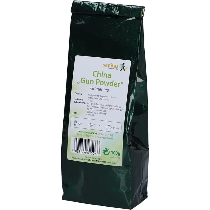 sanitas Grüner TEE Gunpowder, 100 g, kugeliger, hart gerollter grüner Tee