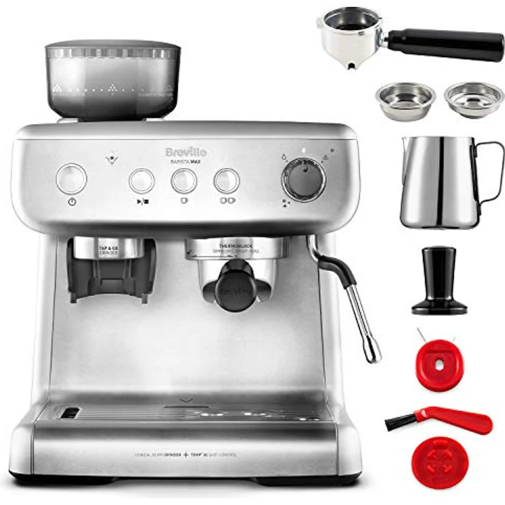 Breville VCF126X Barista Max Siebträger (2,8 L Wassertank, integriertes Mahlwerk und Milchschäumer, Edelstahl auch für Latte und Cappuccino) – Bild 4