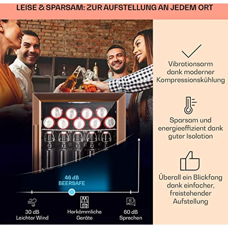 Klarstein Mini Kühlschrank 60L, Getränkekühlschrank mit Glastür & LED, leise, wetterfest, 3-10°C, 2 Ablagen, Edelstahl – Bild 3