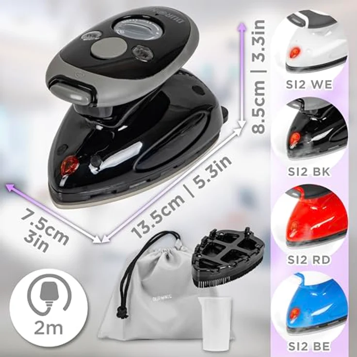 Duronic Si2 Bk, Mini-Reise-Dampfbügeleisen mit Keramikfläche, 375 W, 40 ml Wassertank, ergonomischer Griff, variable Dampffunktion – Bild 2
