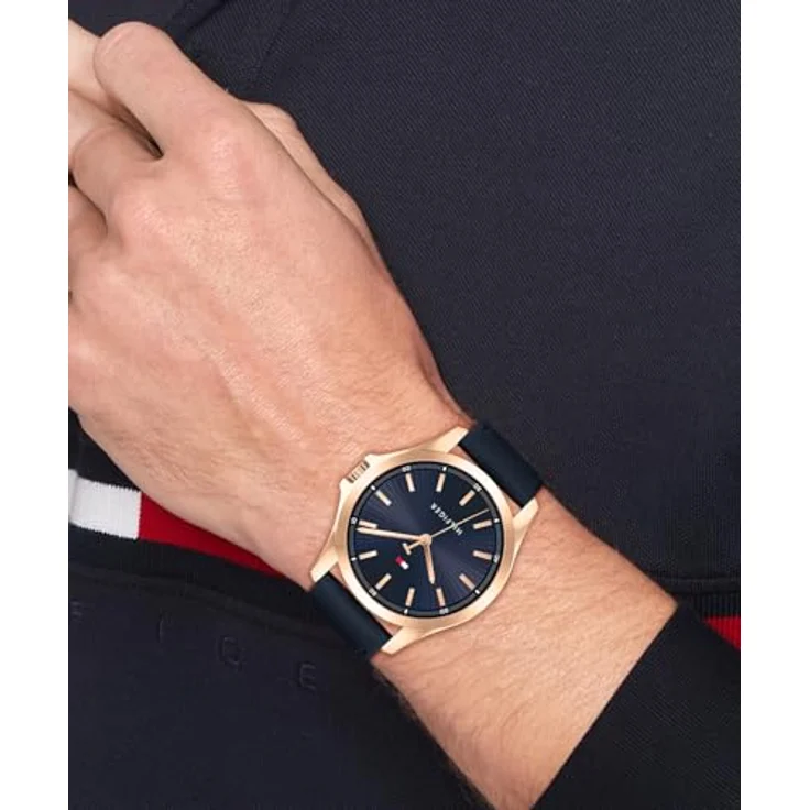 Tommy Hilfiger 1792189, Herren-Armbanduhr mit 43 mm Edelstahlgehäuse in Roségold, marineblauem Lederarmband und 3-Zeiger-Quarzwerk – Bild 4