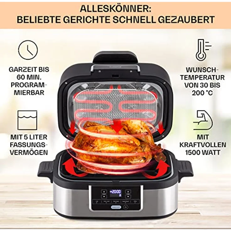 Klarstein Heißluftfritteuse Combo Air, 1500 W, fettfrei, 2,5 Liter, Edelstahl – Bild 4