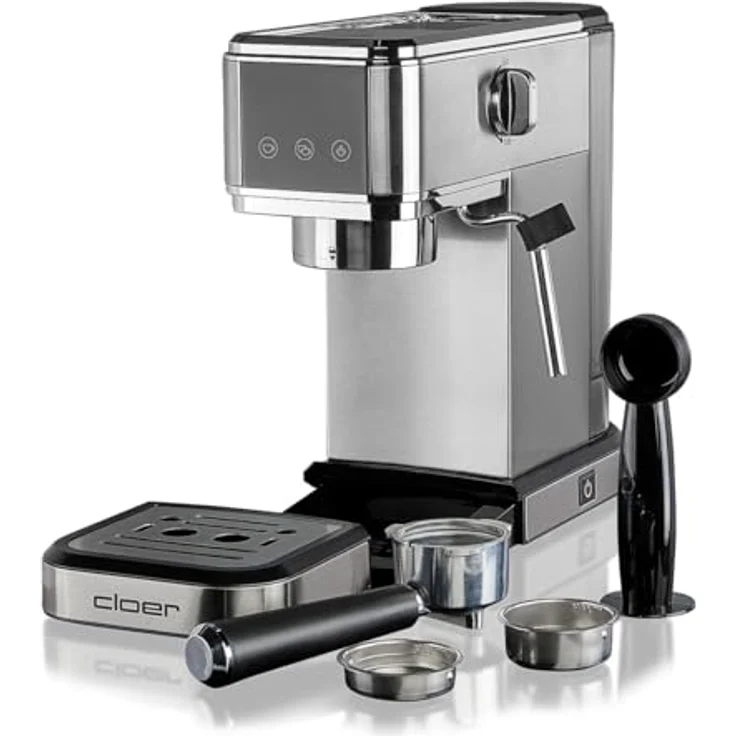 Cloer 5829 Espresso Siebträgermaschine, Espressomaschine mit Aufschäumer, 20 Bar Pumpe, schmales Design, 1-2 Tassen Espresso, Cappuccino, Latte Macchiato, Schwarz – Bild 5