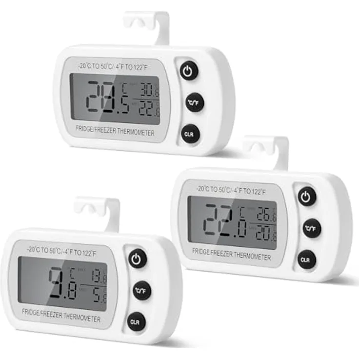 AiQInu Digitale Kühlschrank Thermometer, 3er Set mit LCD-Display, Magnet und Haken, Messbereich -20°C bis 50°C, für Zuhause, Restaurants, Bars, Cafés