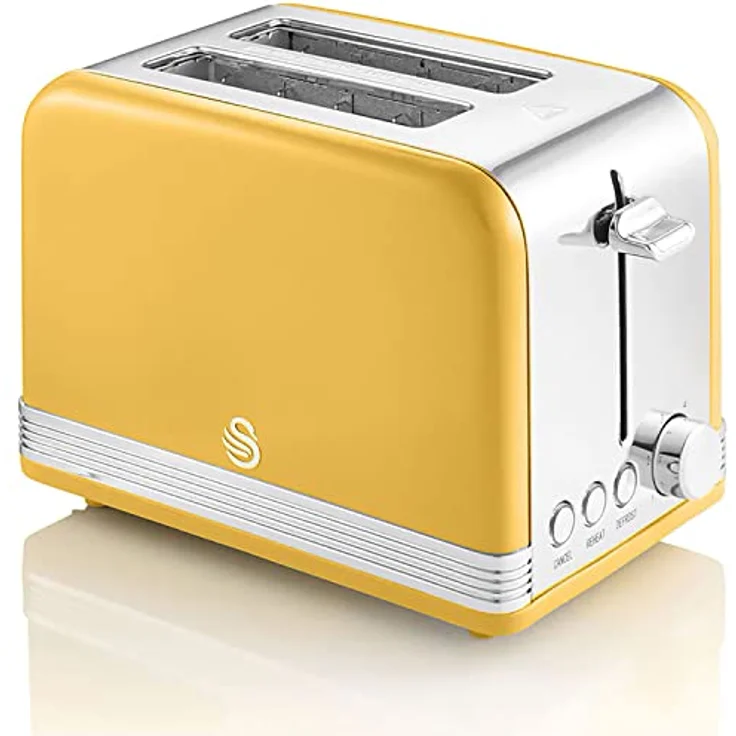 Swan Retro Set Frühstückswasserkocher Gelb, 1,8 Liter mit 360° drehbarem Sockel und Toaster mit 6 Toaststufen – Bild 10