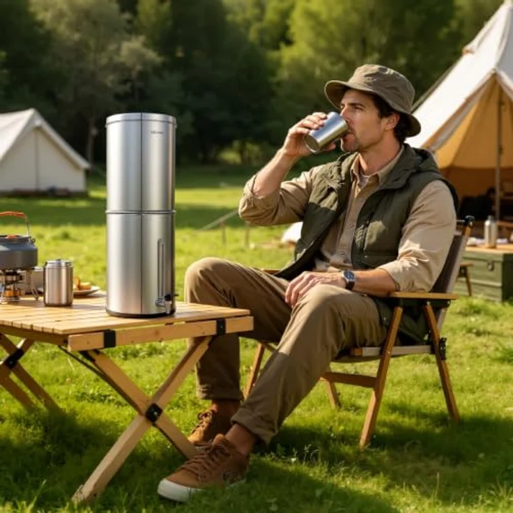 VEVOR Schwerkraft-Wasserfilter 12,3 L Edelstahl 304, Wasserfiltersystem mit 2 Aktivkohlefiltern, reduziert Blei und 99 % Chlor, Wasserstandsanzeige für Zuhause und Camping – Bild 9