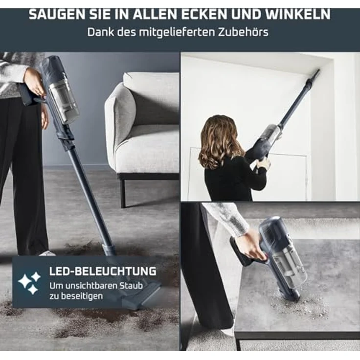 Rowenta X-Pert 6.60, Kabelloser Akkustaubsauger mit 100W Leistung, 45 Minuten Laufzeit, LED-Bürstenkopf, beutellos, inkl. Fugendüse & Wandhalterung, schwarz, RH6831EO – Bild 4