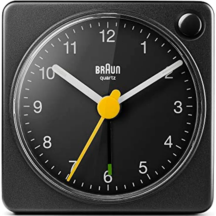 Braun BC02XB, analoger Reisewecker mit Schlummerfunktion und Licht, kompaktes Design, ruhiges Quarzuhrwerk, Crescendo-Alarm, schwarz