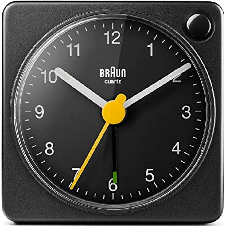 Braun BC02XB, analoger Reisewecker mit Schlummerfunktion und Licht, kompaktes Design, ruhiges Quarzuhrwerk, Crescendo-Alarm, schwarz – Bild 1