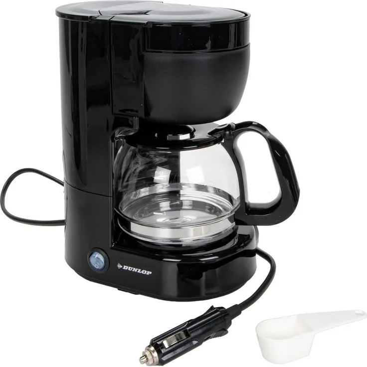 Dunlop Filterkaffeemaschine 12 Volt, Auto Kaffeemaschine mit Dauerfilter, Schwenkarm und Warmhaltefunktion, schwarz