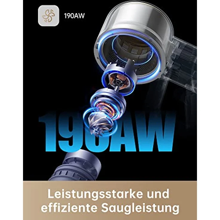 Dreame R20 Kabelloser Staubsauger, 190AW Starke Saugkraft, 90min Lange Laufzeit, Schmutzerkennung, LED-Bildschirm, blaues LED-Licht, kein verwickeln, ideal für Hausreinigung, Tierhaare, Teppiche – Bild 3