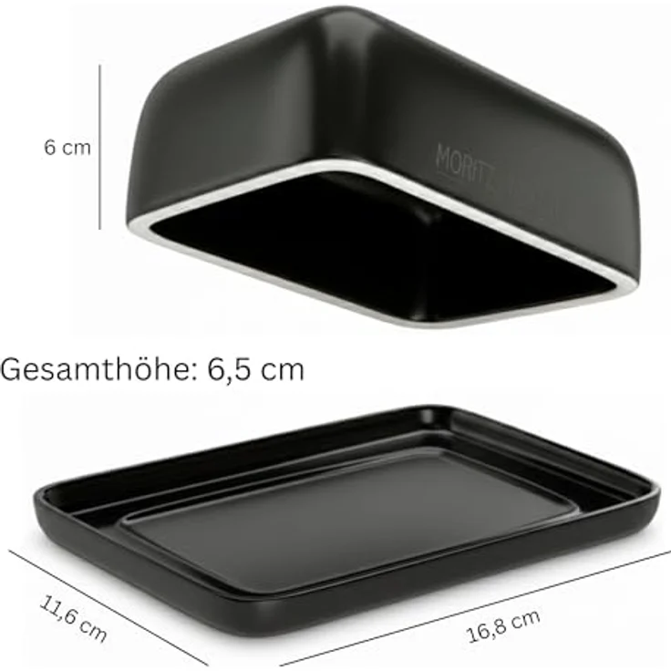 Moritz & Moritz VIDA Butterdose Keramik 250g, schwarze Porzellan Butterdose mit Deckel, edles Design für gängige Buttersorten – Bild 2