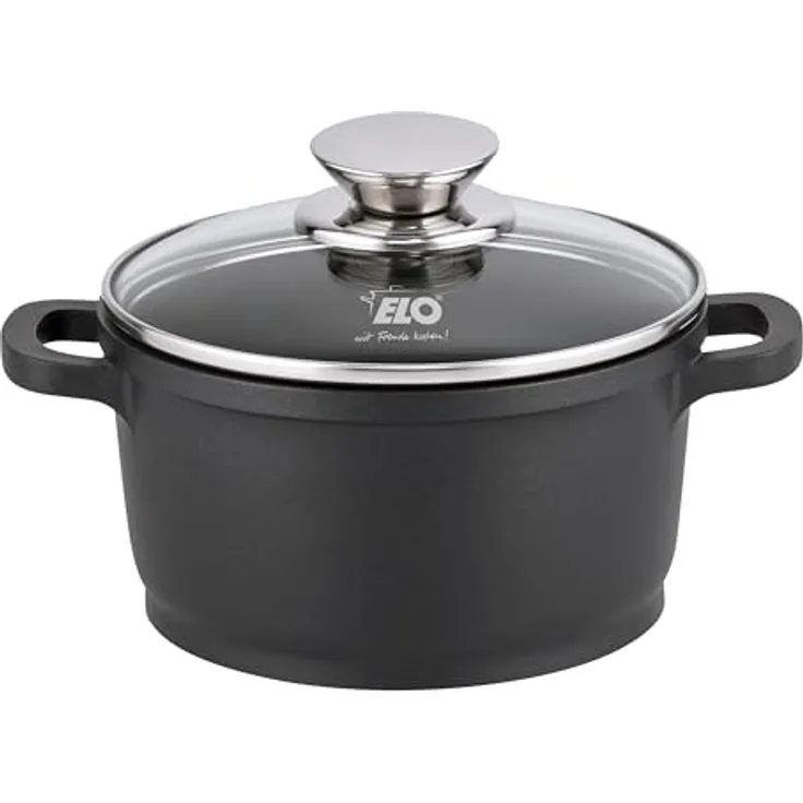 ELO Kochtopf ALUCAST D 16 cm grau, Universaltopf mit kratzfester ELODUR Select Antihaftversiegelung und Induktionsboden