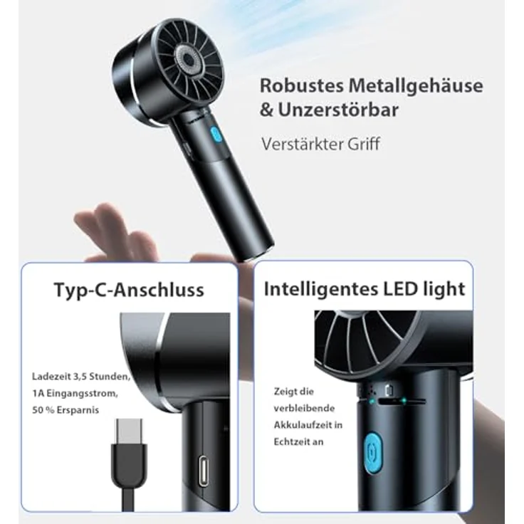 Cozome Handventilator USB, wiederaufladbar, 7000 U/min, Mini-Taschenventilator aus Metall, kabellos für Strand & unterwegs – Bild 8