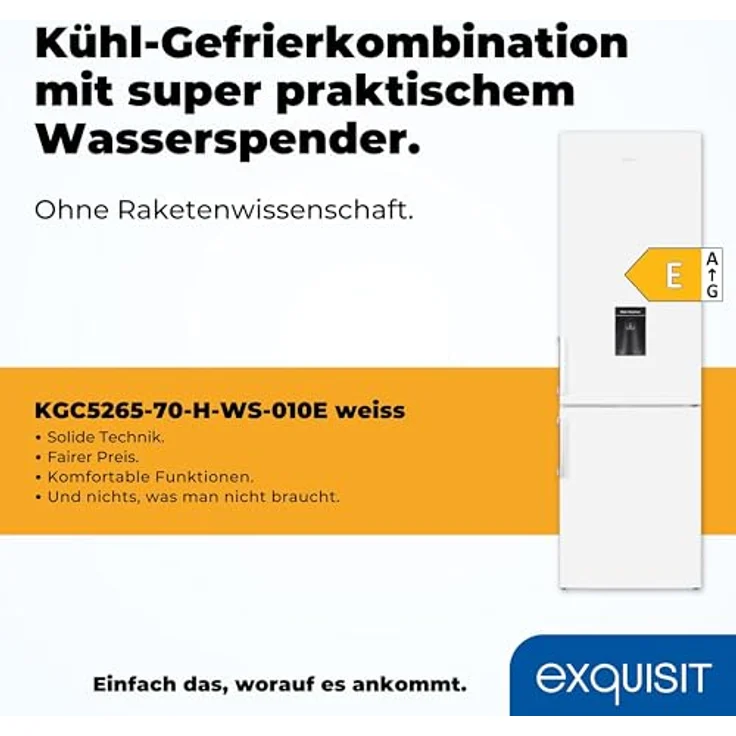 Exquisit Kühl-Gefrierkombination KGC5265-70-H-WS-010E weiss | 268 L Nutzinhalt | Wasserspender | 4*-Gefrieren | Standgerät – Bild 2