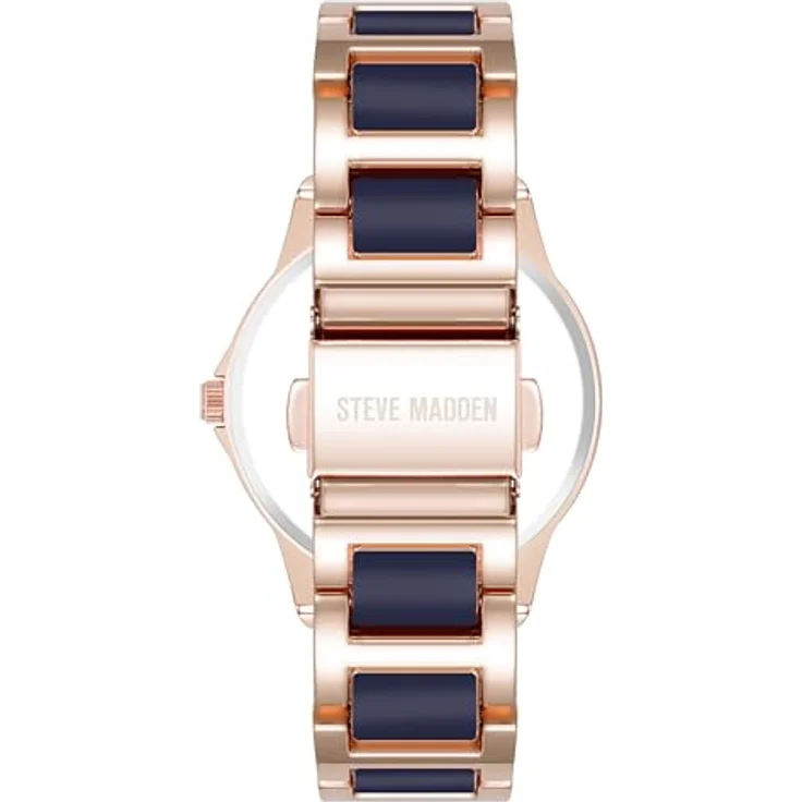 Steve Madden Damen Armbanduhr mit echten Kristallen, Marineblau/Roségold, verstellbares Armband, Mineralglas, nicht wasserdicht – Bild 3