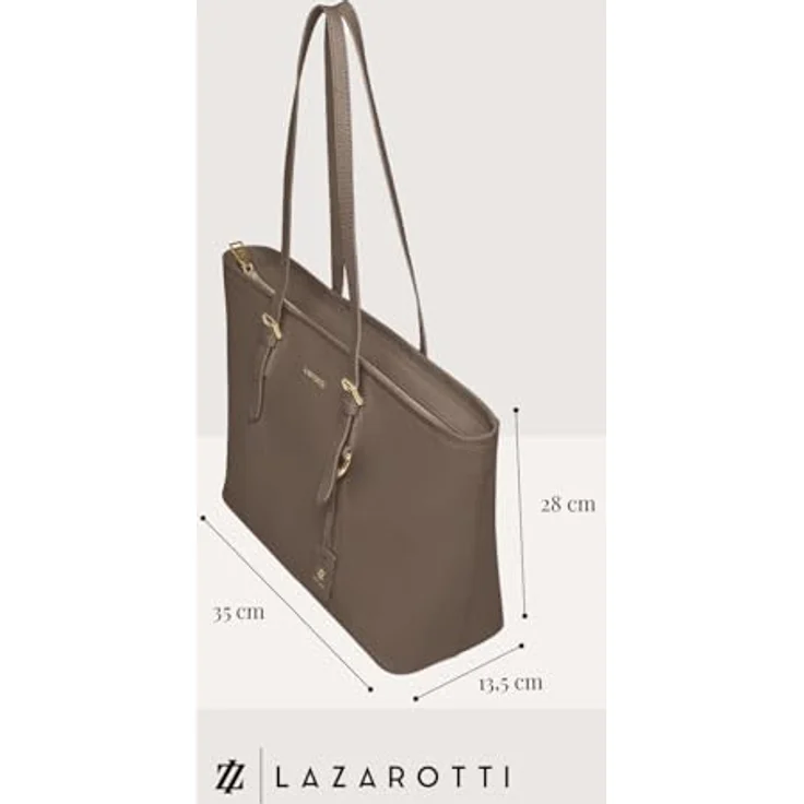 Lazarotti Bologna Leather Shopper Tasche, 100% Leder, grau, 35 cm x 13.5 cm x 28 cm – Bild 3
