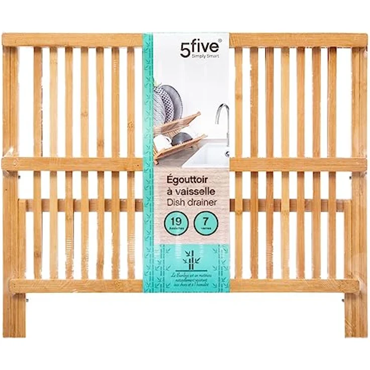 5five Simply Smart Geschirrständer Abtropfgestell, faltbar aus Bambus, 2 Etagen, braun – Bild 4