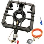 GB-29SD Gusseisen Hockerkocher mit Zündsicherung Gaskocher Campingkocher + Gasschlauch-Druckminderer-Set