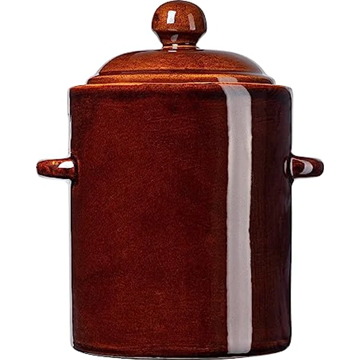 KADAX Athena 2,5L Steinzeugtopf, Hermetischer Keramiktopf mit Deckel, Spülmaschinenfester Gärtopf für Gurken und Sauerkraut (Braun) – Bild 1