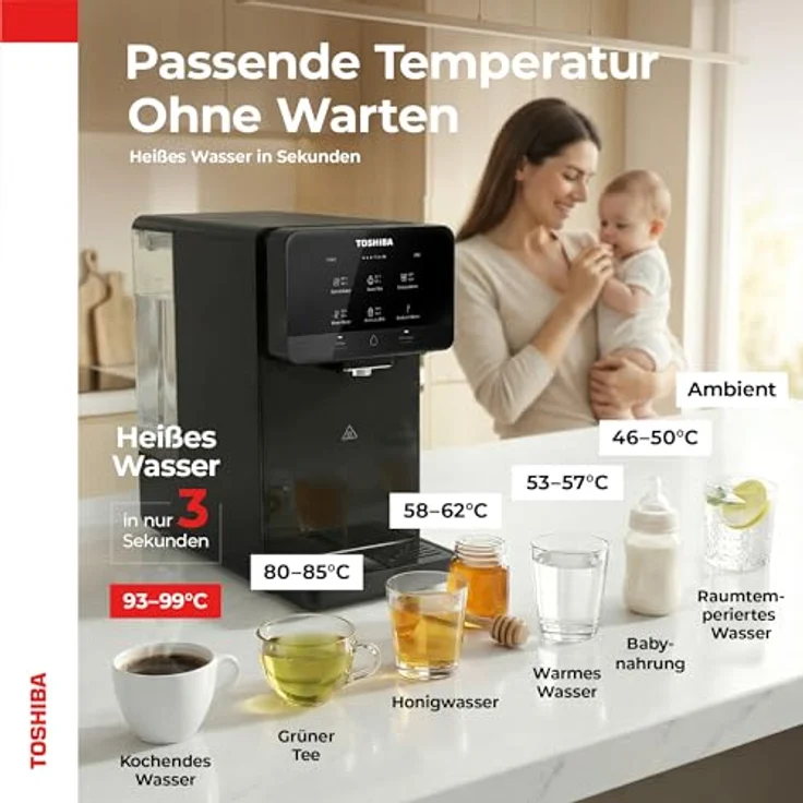 Toshiba Auftisch Osmoseanlage, Wasserfilter für Trinkwasser mit 5-in-1 Filter, UV-Sterilisation, heißem Wasser, NSF-zertifiziert, grau – Bild 5